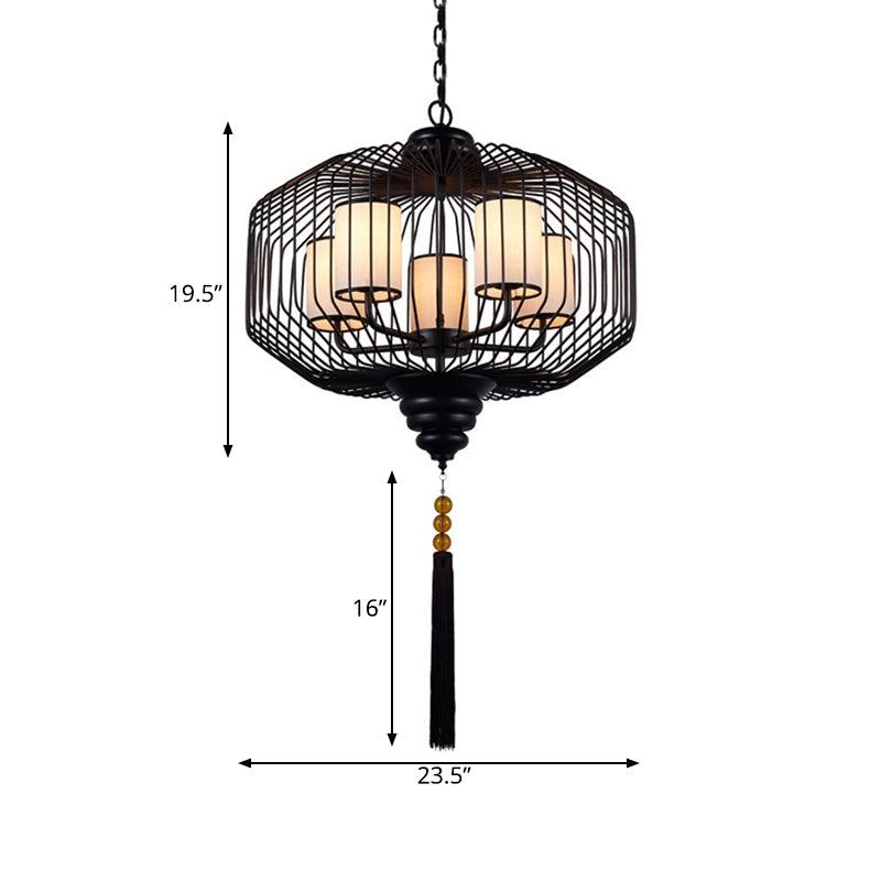 5 Lights Dining Room Hanging Chandelier Classic Black Pendant Light - Rebooters