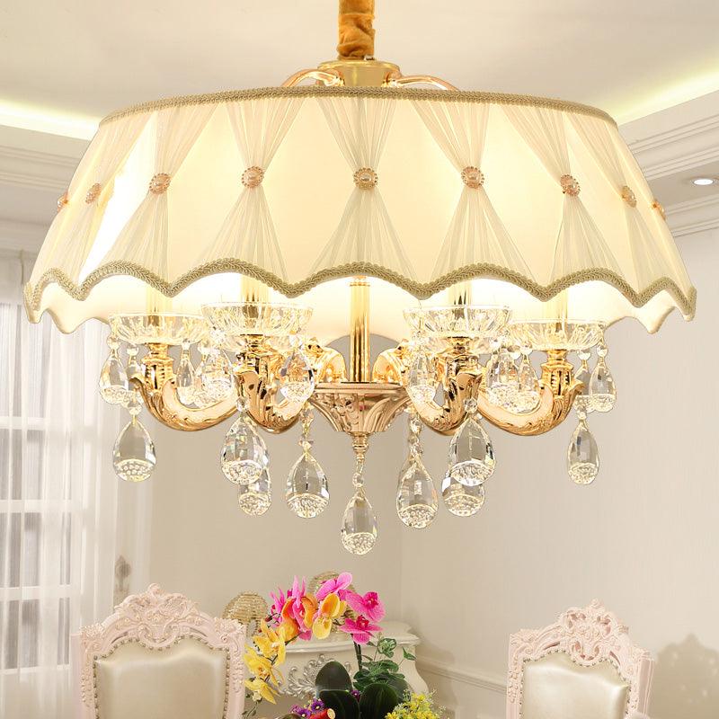 Beige 5 Heads Chandelier Lamp Modernism Crystal Drop Lighting - Rebooters