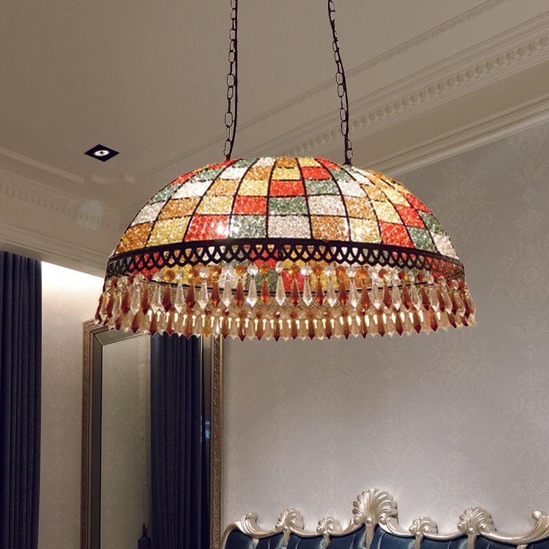 2 Heads Crystal Drop Ceiling Suspension Lamp Southeast Asian Style Black Dome Living Room - Rebooters