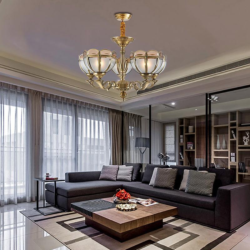 Beige Frosted Glass Gold Chandelier Lighting Dome 5 Bulbs - Rebooters