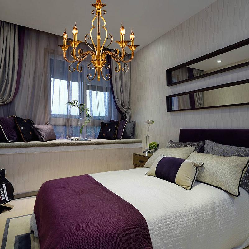5/6/8 Lights Chandelier Pendant Lamp Colonialism Candle Shape Metal Ceiling Suspension Light in Gold - Rebooters