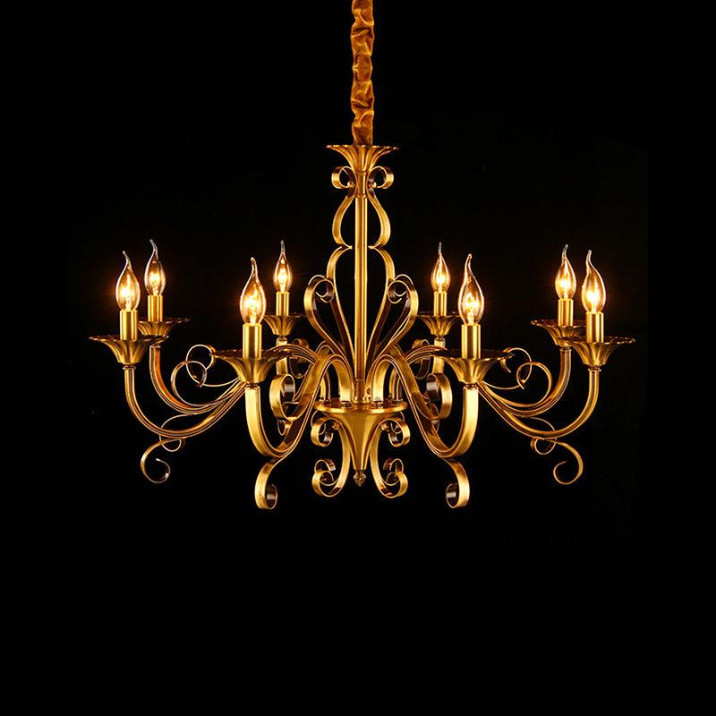 5/6/8 Lights Chandelier Pendant Lamp Colonialism Candle Shape Metal Ceiling Suspension Light in Gold - Rebooters