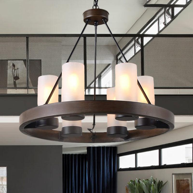 6 Heads Cylinder Chandelier Lighting Traditional Black Frosted White Glass Pendant Lamp - Rebooters