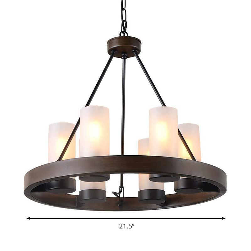 6 Heads Cylinder Chandelier Lighting Traditional Black Frosted White Glass Pendant Lamp - Rebooters