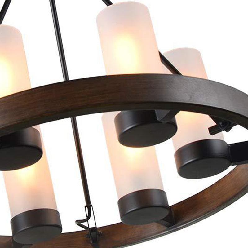6 Heads Cylinder Chandelier Lighting Traditional Black Frosted White Glass Pendant Lamp - Rebooters