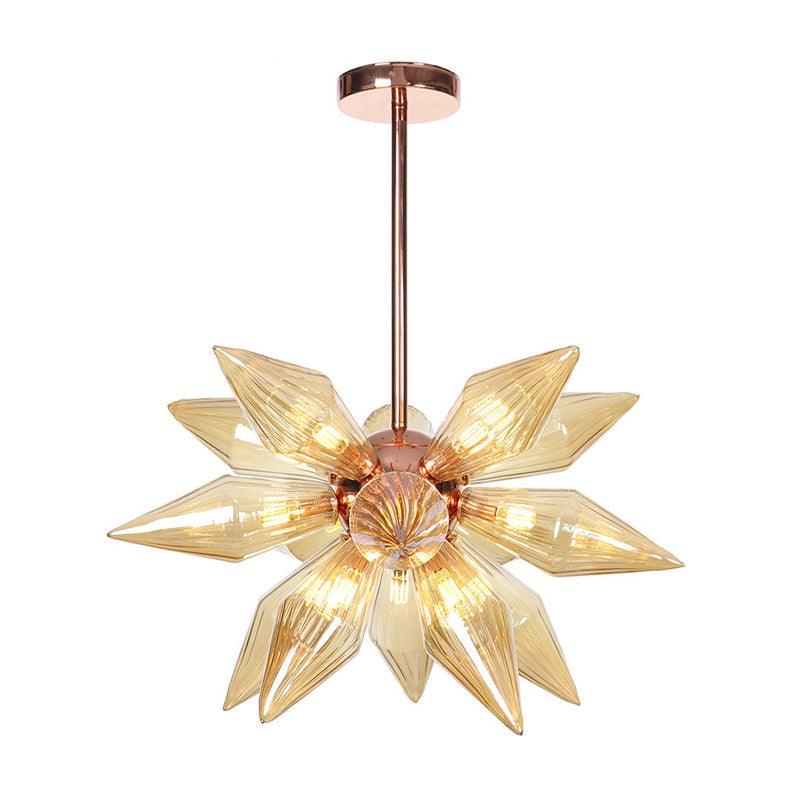 Amber Glass Diamond Chandelier Modernism 9/12 Heads Rose Gold Ceiling Pendant Light - Rebooters