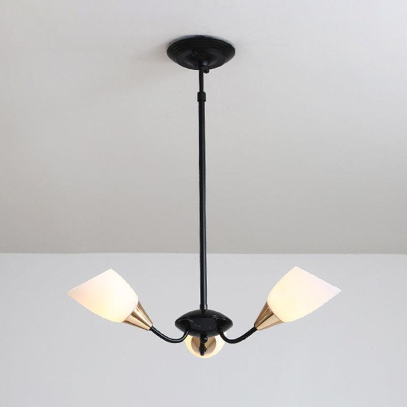 Beveled Chandelier Lighting Modern White Glass 3/6/8 Heads Black Ceiling Light - Rebooters