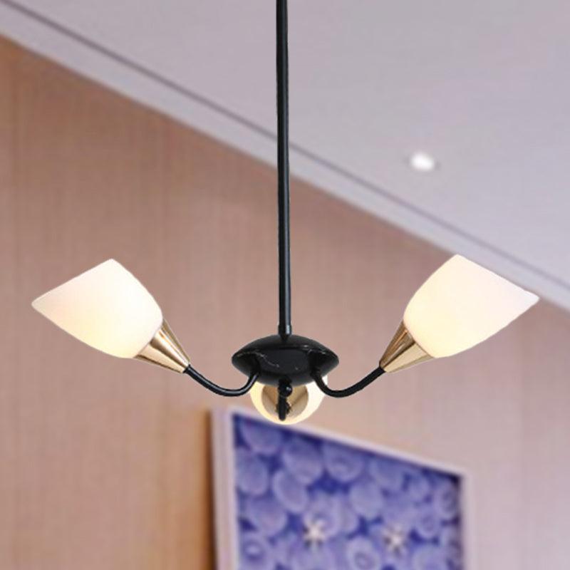 Beveled Chandelier Lighting Modern White Glass 3/6/8 Heads Black Ceiling Light - Rebooters