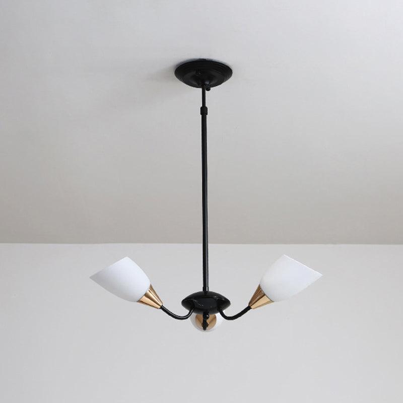 Beveled Chandelier Lighting Modern White Glass 3/6/8 Heads Black Ceiling Light - Rebooters