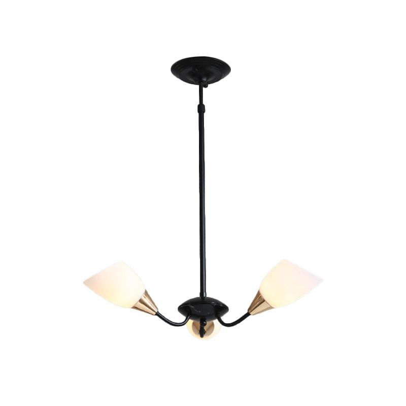 Beveled Chandelier Lighting Modern White Glass 3/6/8 Heads Black Ceiling Light - Rebooters