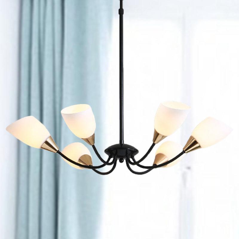 Beveled Chandelier Lighting Modern White Glass 3/6/8 Heads Black Ceiling Light - Rebooters