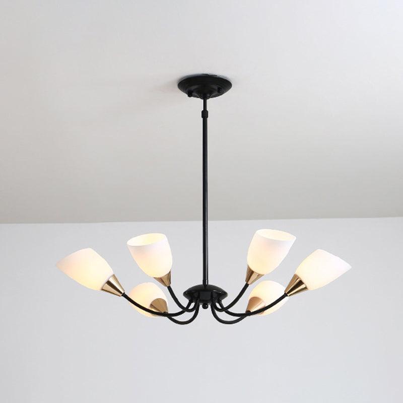 Beveled Chandelier Lighting Modern White Glass 3/6/8 Heads Black Ceiling Light - Rebooters