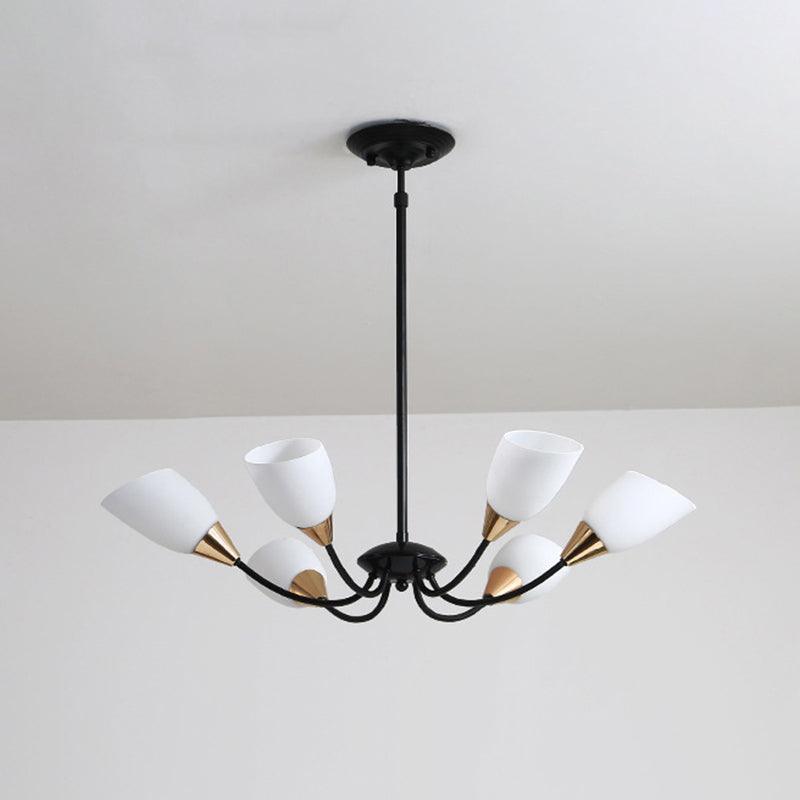 Beveled Chandelier Lighting Modern White Glass 3/6/8 Heads Black Ceiling Light - Rebooters