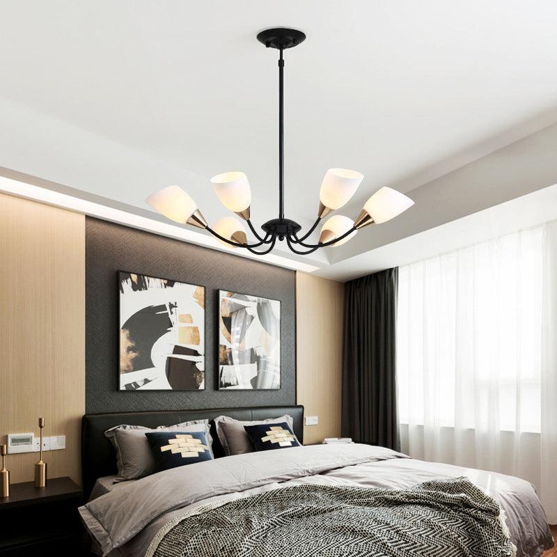 Beveled Chandelier Lighting Modern White Glass 3/6/8 Heads Black Ceiling Light - Rebooters