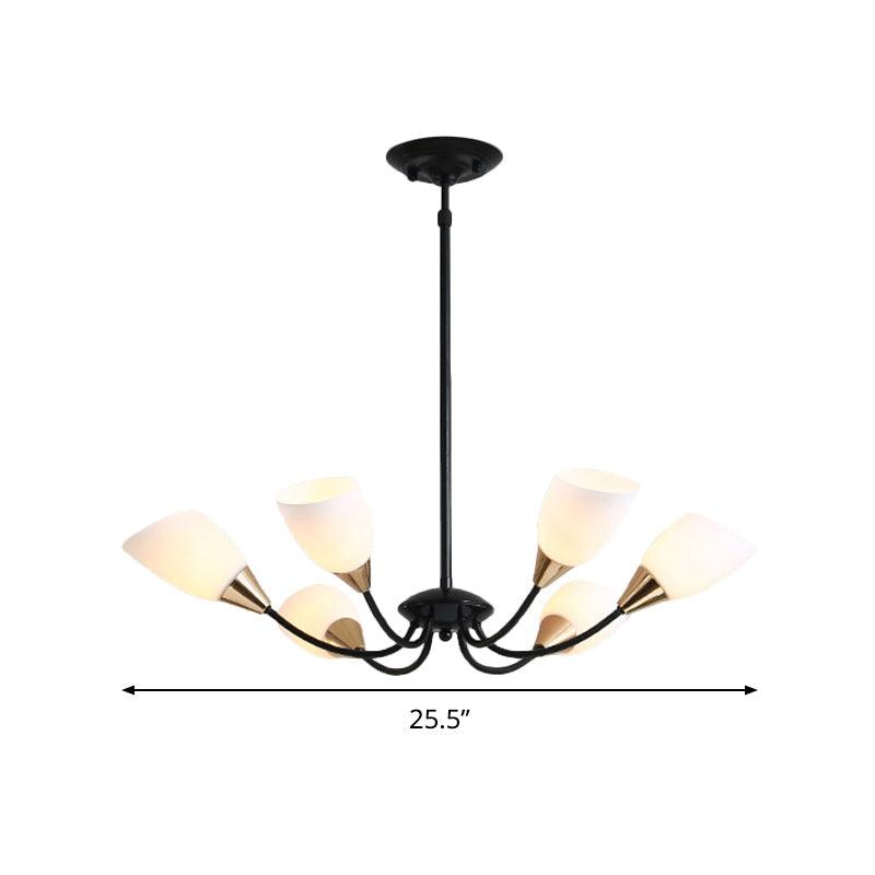 Beveled Chandelier Lighting Modern White Glass 3/6/8 Heads Black Ceiling Light - Rebooters