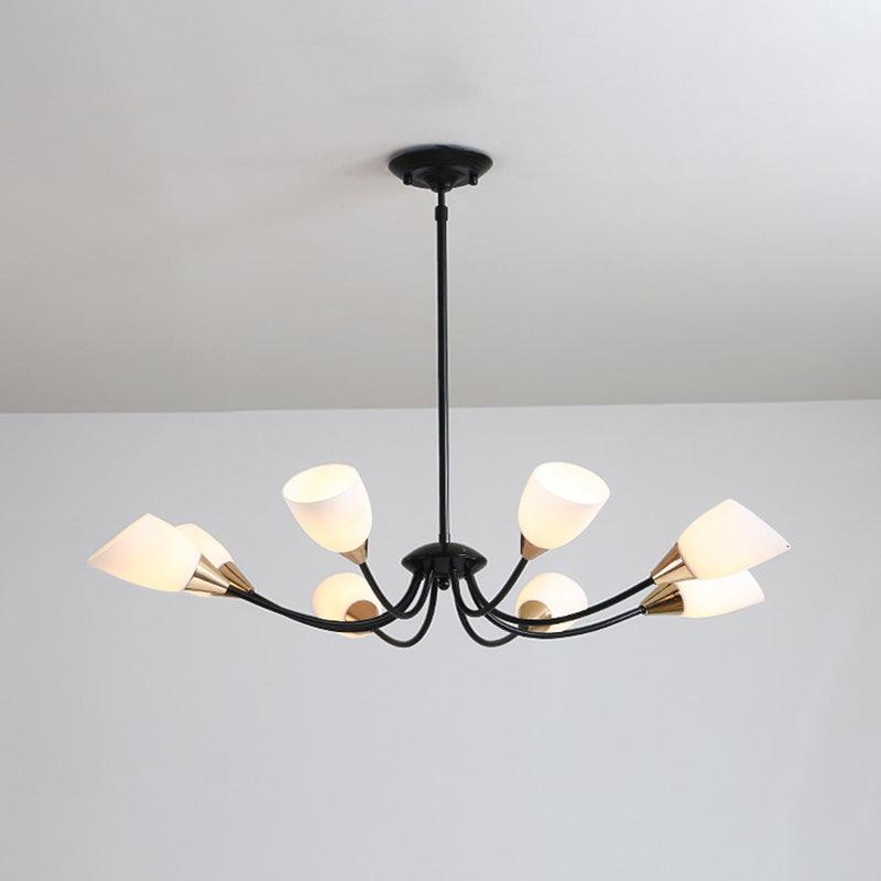 Beveled Chandelier Lighting Modern White Glass 3/6/8 Heads Black Ceiling Light - Rebooters