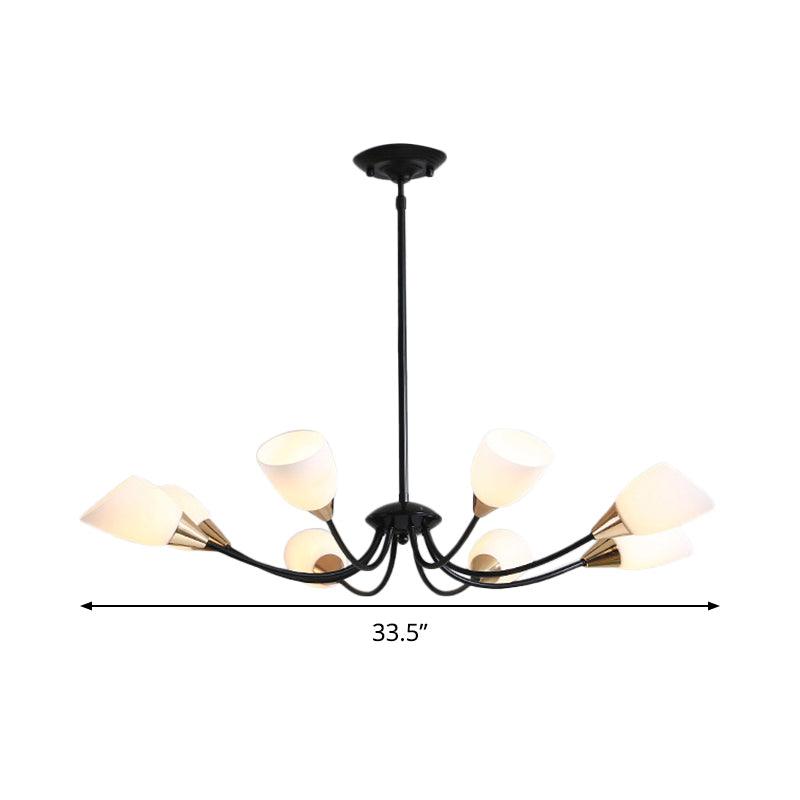 Beveled Chandelier Lighting Modern White Glass 3/6/8 Heads Black Ceiling Light - Rebooters