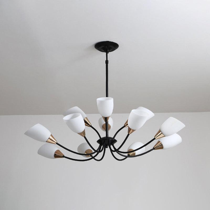 Beveled Chandelier Lighting Modern White Glass 3/6/8 Heads Black Ceiling Light - Rebooters