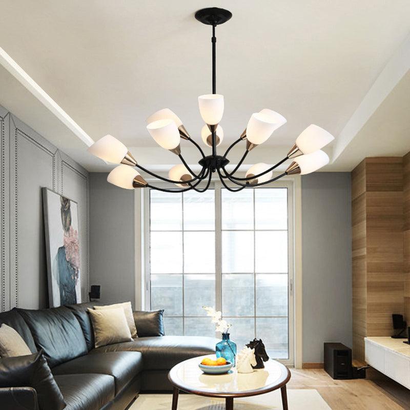Beveled Chandelier Lighting Modern White Glass 3/6/8 Heads Black Ceiling Light - Rebooters