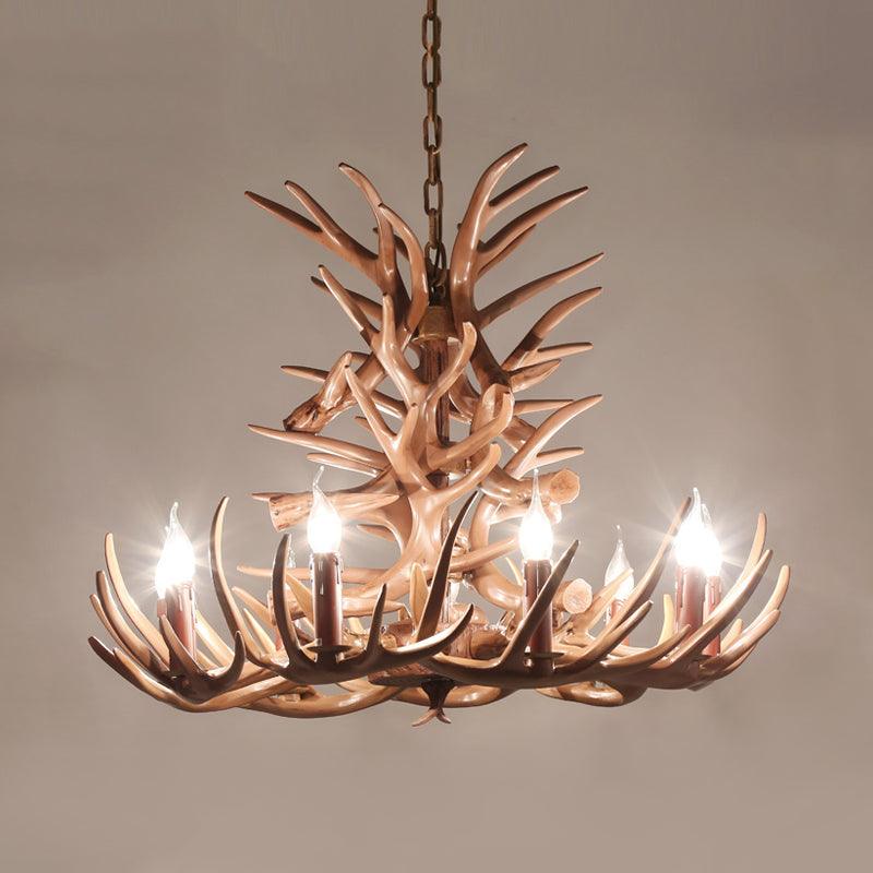 9 Heads Antler Ceiling Chandelier Farmhouse Brown Resin Lighting - Rebooters
