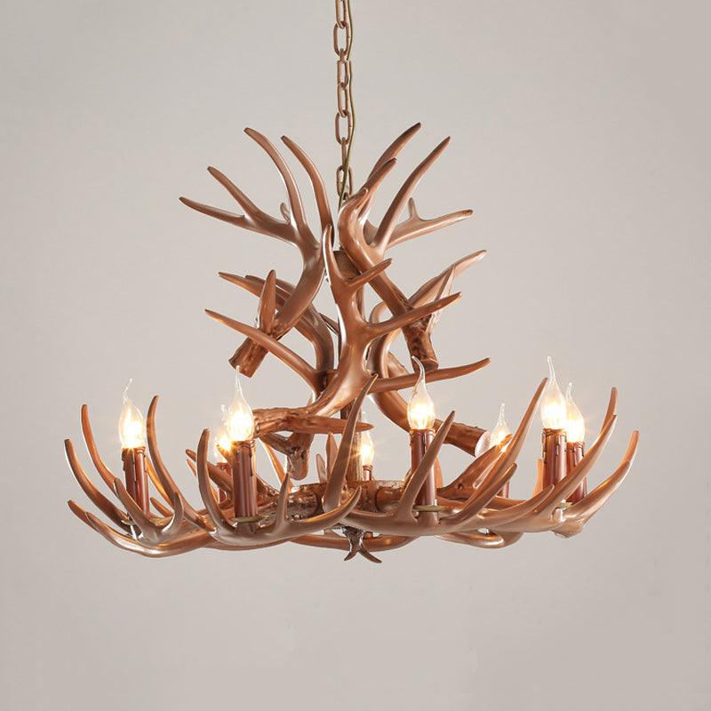 9 Heads Antler Ceiling Chandelier Farmhouse Brown Resin Lighting - Rebooters