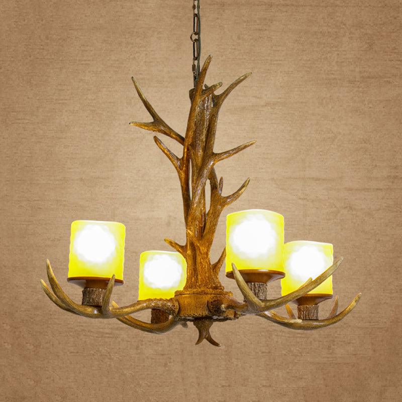 Antler Bedroom Chandelier Lighting Cottage Resin 4/6 Bulbs Brown Pendant Lamp - Rebooters
