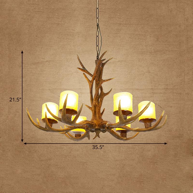 Antler Bedroom Chandelier Lighting Cottage Resin 4/6 Bulbs Brown Pendant Lamp - Rebooters