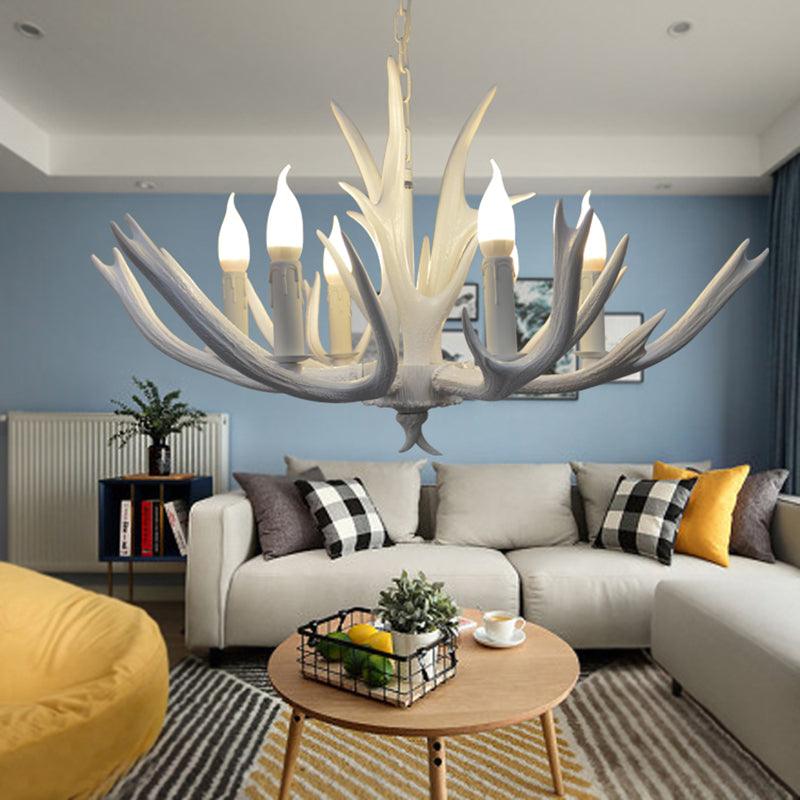 4/6 Lights Resin Chandelier Pendant Lamp Farmhouse White Candle - Rebooters