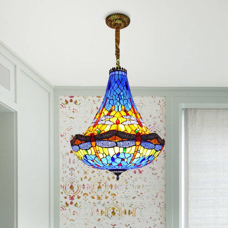 16"/19.5" Wide Dragonfly Chandelier Light Tiffany Stained Glass - Rebooters