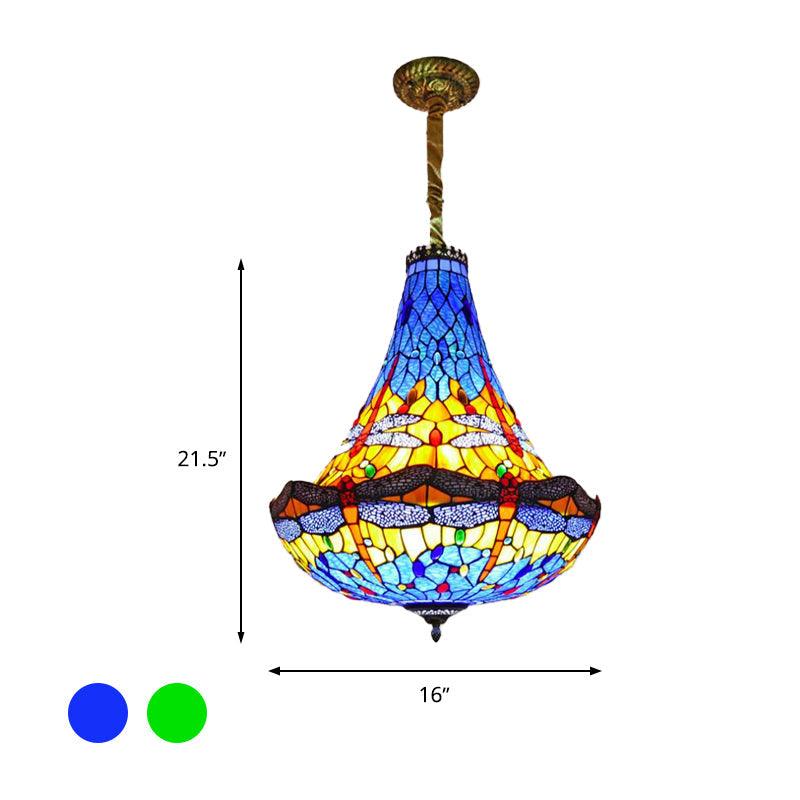 16"/19.5" Wide Dragonfly Chandelier Light Tiffany Stained Glass - Rebooters