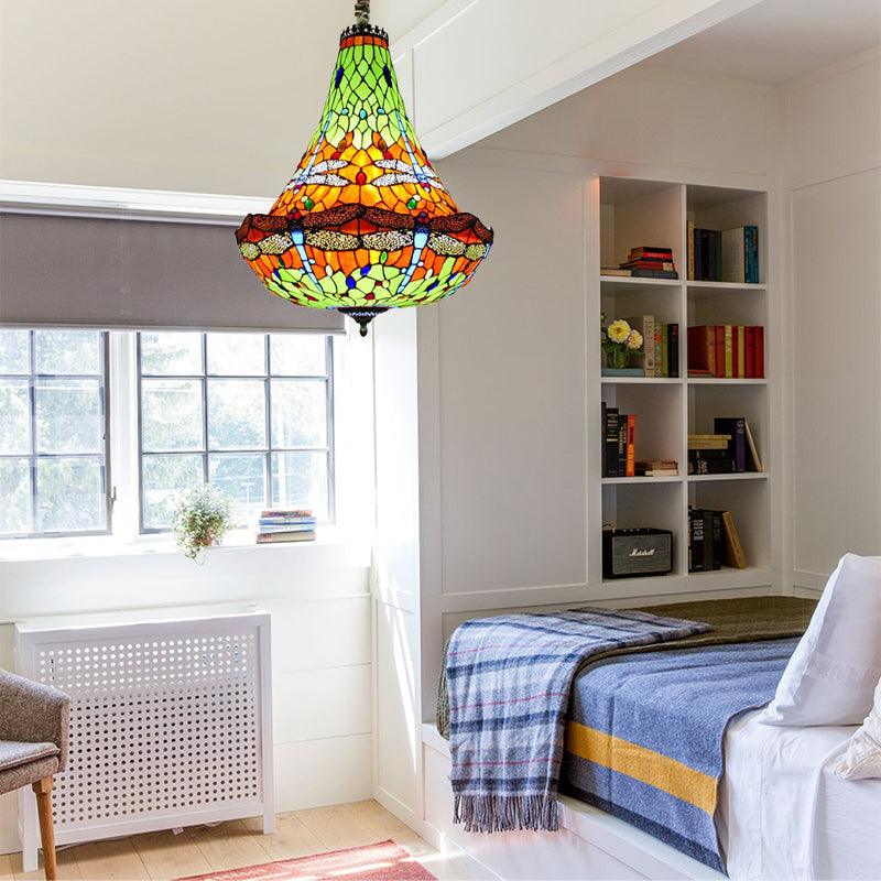 16"/19.5" Wide Dragonfly Chandelier Light Tiffany Stained Glass - Rebooters