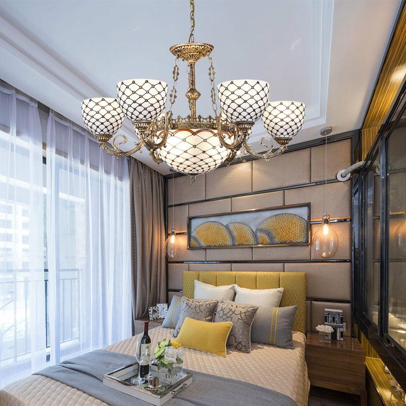 Beaded Chandelier Tiffany Style Stained Glass Antique Brass 3/5/9 Lights - Rebooters