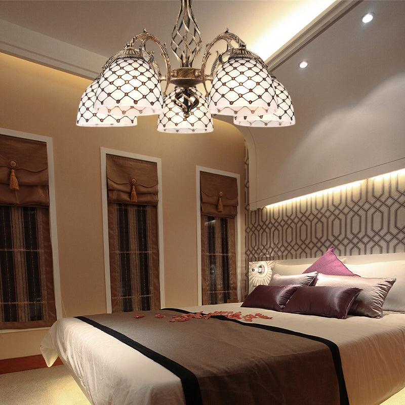 Beaded Chandelier Tiffany Style Stained Glass Antique Brass 3/5/9 Lights - Rebooters