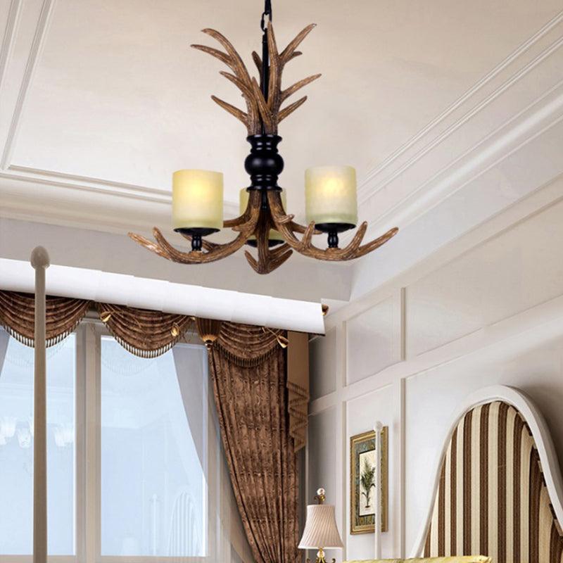 3 Bulbs Resin Chandelier Lighting Traditionary Brown Deer Antler Lamp - Rebooters