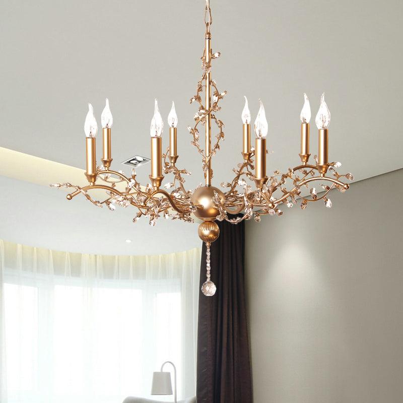 8 Heads Candelabra Chandelier Light Fixture Postmodern Brass Crystal Ceiling Pendant Light - Rebooters