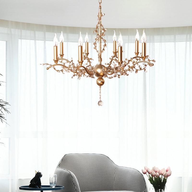 8 Heads Candelabra Chandelier Light Fixture Postmodern Brass Crystal Ceiling Pendant Light - Rebooters