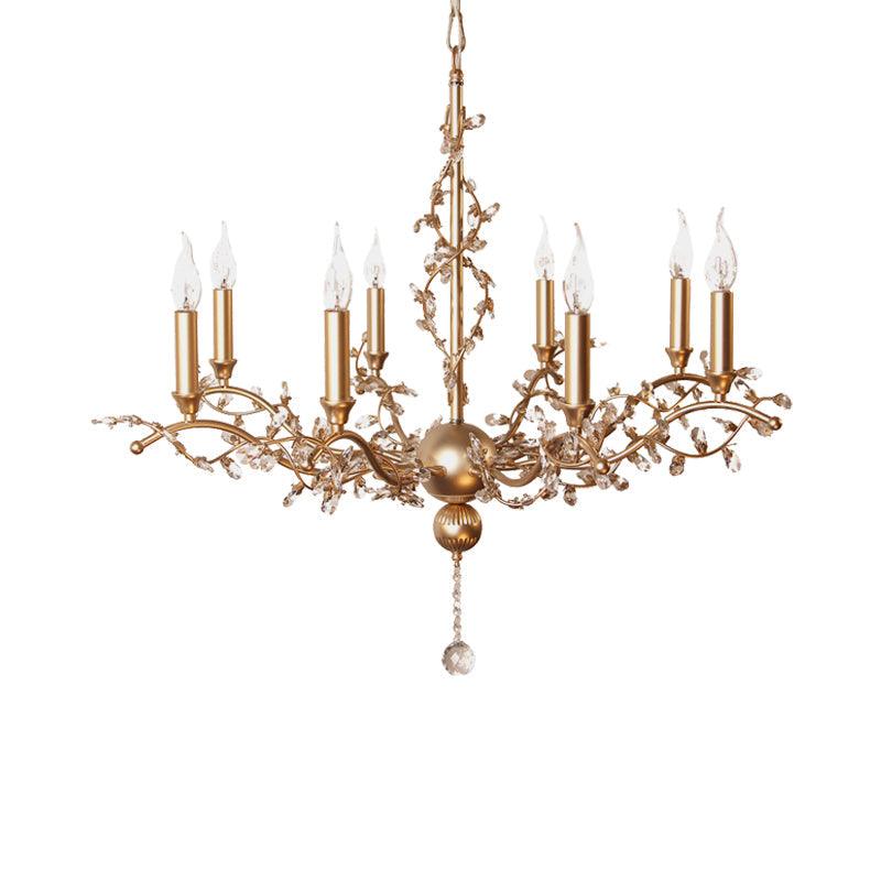 8 Heads Candelabra Chandelier Light Fixture Postmodern Brass Crystal Ceiling Pendant Light - Rebooters