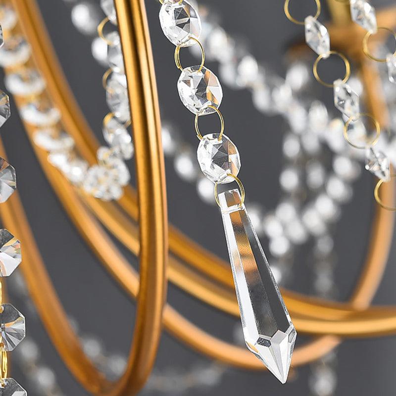 6 Heads Crystal Strand Hanging Light Postmodern Gold Chandelier - Rebooters