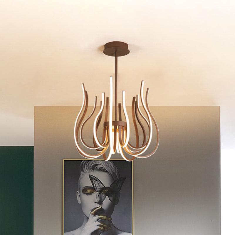 19"/24" Wide Curved Suspension Light Contemporary Metal Coffee LED Ceiling Chandelier - Rebooters