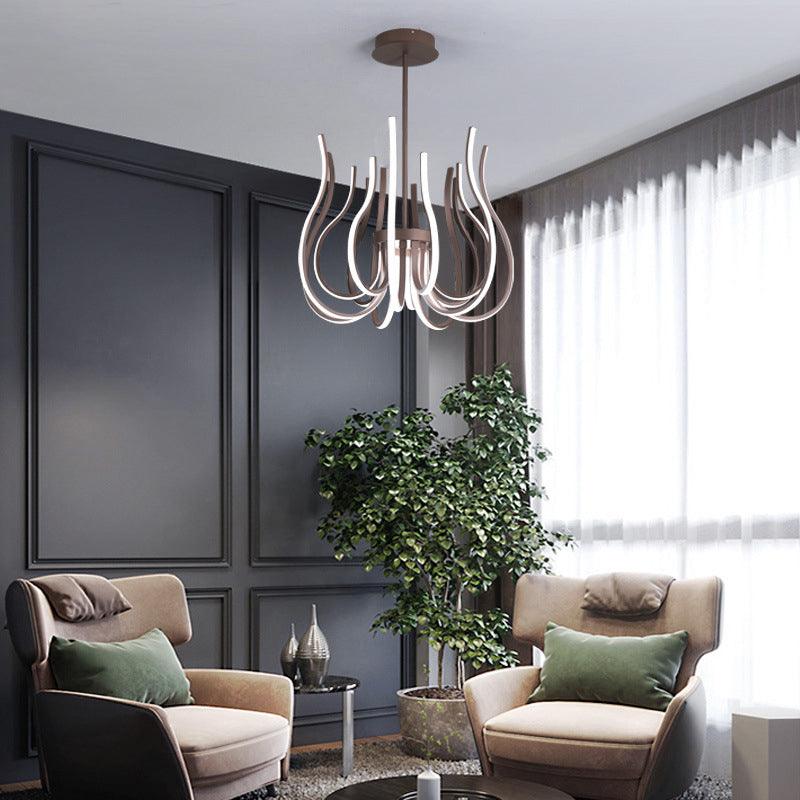 19"/24" Wide Curved Suspension Light Contemporary Metal Coffee LED Ceiling Chandelier - Rebooters