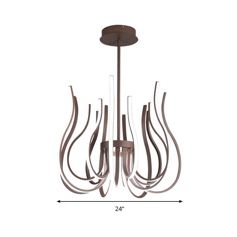 19"/24" Wide Curved Suspension Light Contemporary Metal Coffee LED Ceiling Chandelier - Rebooters
