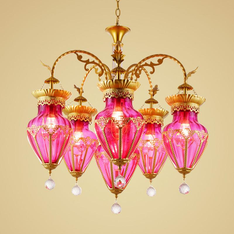 6 Lights Chandelier Light Fixture Curved Arm Glass Pendant - Rebooters