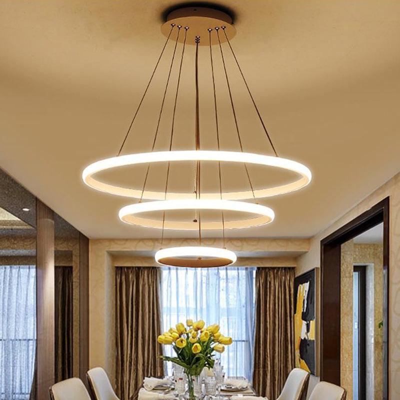 31.5"/39" Wide Ring Pendant Light Fixture Simple Style Acrylic White LED Chandelier Lamp Warm White Light - Rebooters