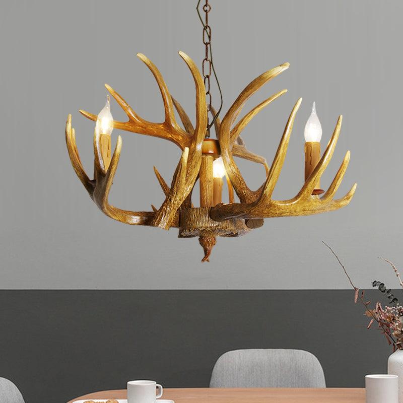 Antler Restaurant Pendant Chandelier Traditional Resin 3/4/5 Bulbs Brown Light Kit - Rebooters