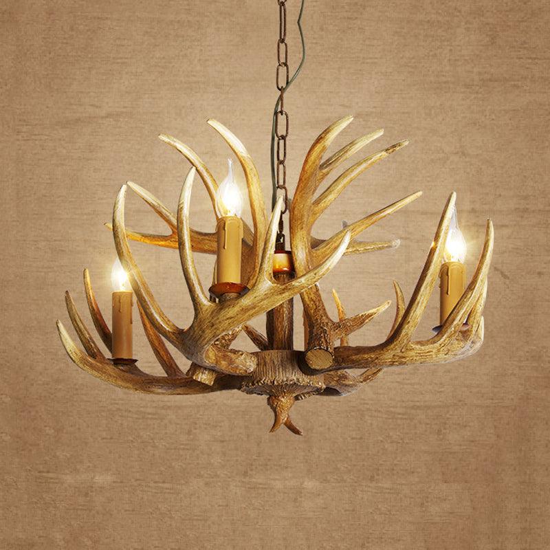 Antler Restaurant Pendant Chandelier Traditional Resin 3/4/5 Bulbs Brown Light Kit - Rebooters