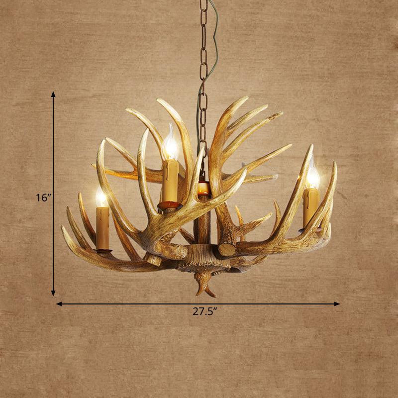 Antler Restaurant Pendant Chandelier Traditional Resin 3/4/5 Bulbs Brown Light Kit - Rebooters