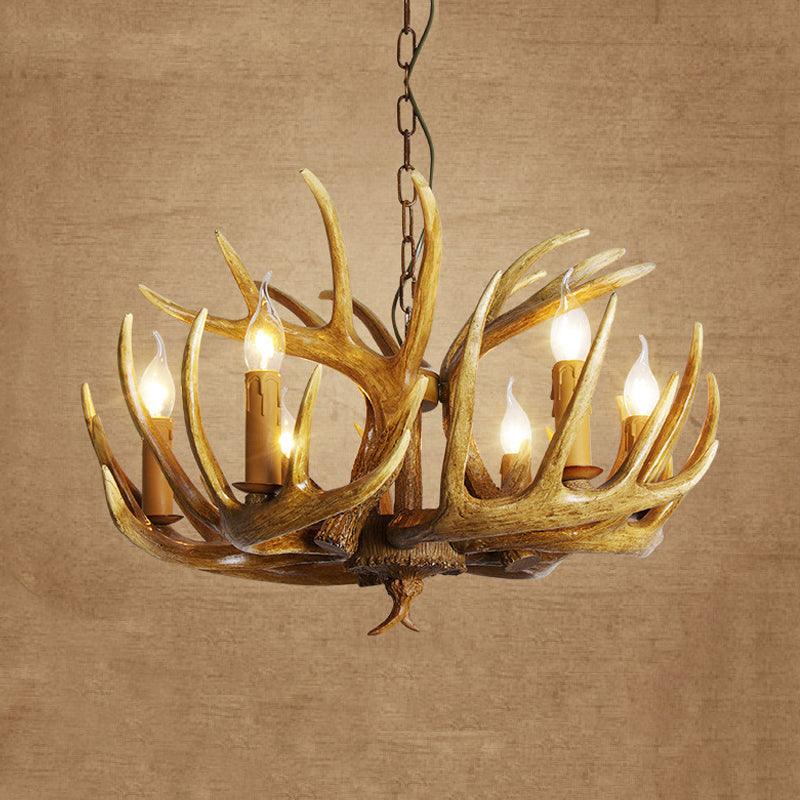 Antler Restaurant Pendant Chandelier Traditional Resin 3/4/5 Bulbs Brown Light Kit - Rebooters