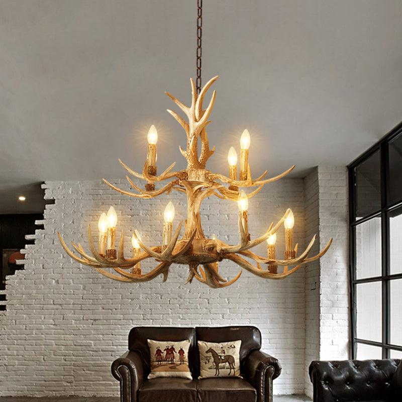 12 Heads Chandelier Lighting Farmhouse 2-Tier Resin Lamp - Rebooters