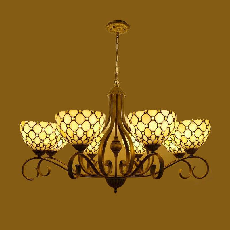 Beige 3/6/8 Lights Pendant Chandelier Stained Glass Lamp - Rebooters