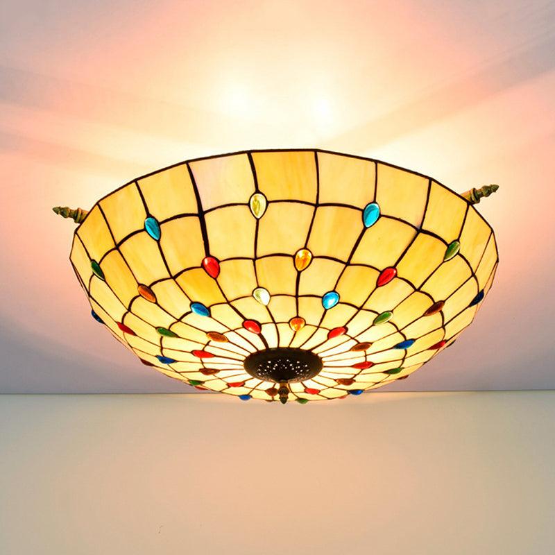 5 Heads Ceiling Lighting Tiffany Beaded Art Glass Fixture - Rebooters